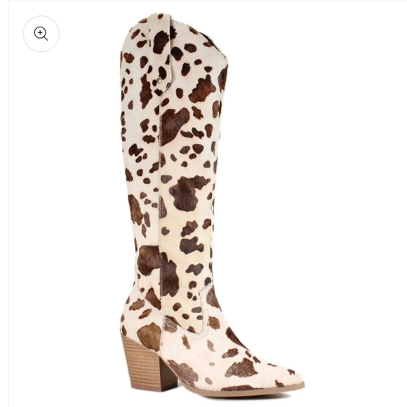 Diba Cow Print Heeled Boots - Picture 1 of 7